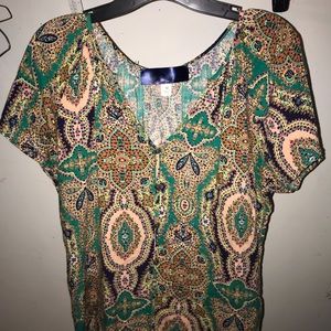 Faux Button Up Patterned Boutique Top